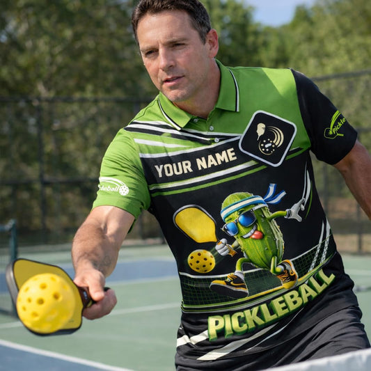 Custom Pickleball Polo Shirt Funny Pickle Character Performance Unisex Sports Polo Black