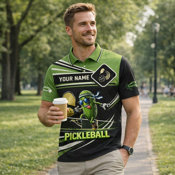 Custom Pickleball Polo Shirt Funny Pickle Character Performance Unisex Sports Polo Black