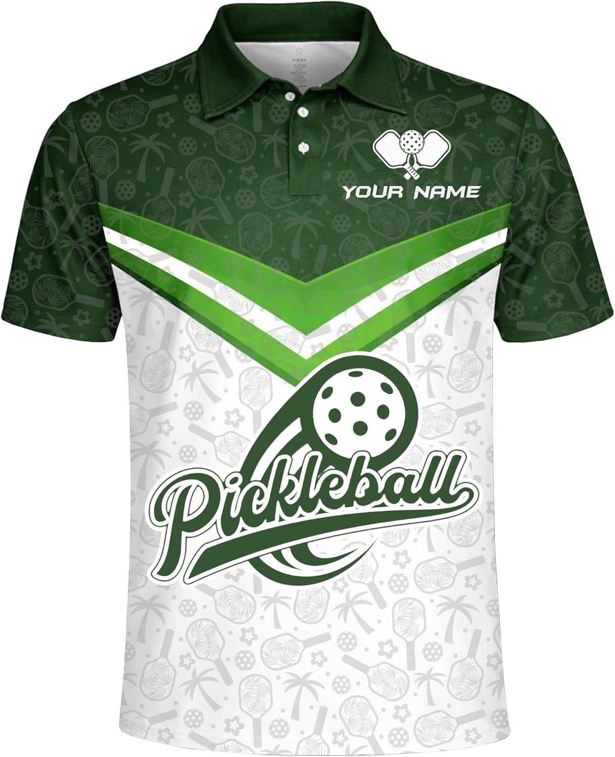 Custom Pickleball Polo Shirt Green White Personalized Team Name Pickleball Performance Polo Shirt