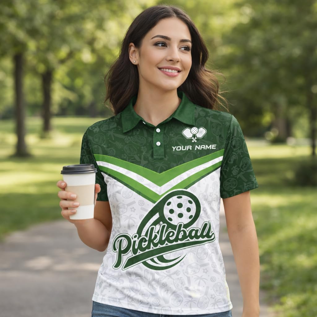 Custom Pickleball Polo Shirt Green White Personalized Team Name Pickleball Performance Polo Shirt