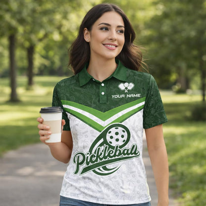 Custom Pickleball Polo Shirt Green White Personalized Team Name Pickleball Performance Polo Shirt