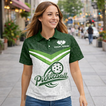 Custom Pickleball Polo Shirt Green White Personalized Team Name Pickleball Performance Polo Shirt