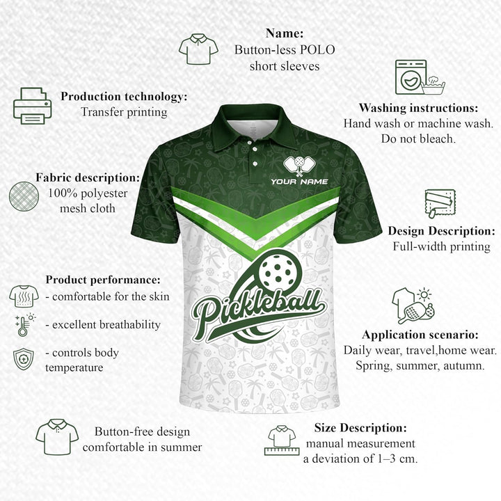 Custom Pickleball Polo Shirt Green White Personalized Team Name Pickleball Performance Polo Shirt