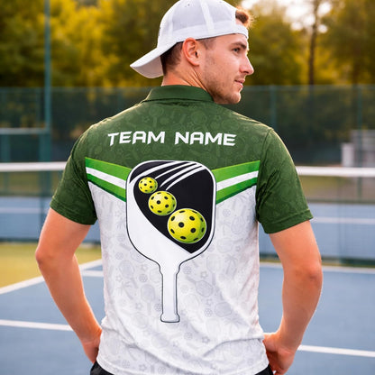Custom Pickleball Polo Shirt Green White Personalized Team Name Pickleball Performance Polo Shirt