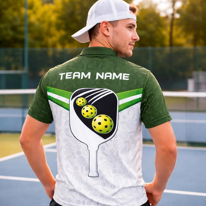 Custom Pickleball Polo Shirt Green White Personalized Team Name Pickleball Performance Polo Shirt