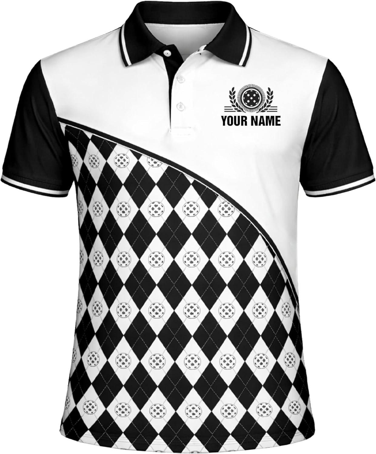Custom Pickleball Polo Shirt Personalized Name Argyle Pickleball Performance Sport Polo Shirt Black