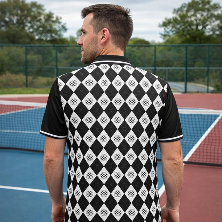Custom Pickleball Polo Shirt Personalized Name Argyle Pickleball Performance Sport Polo Shirt Black