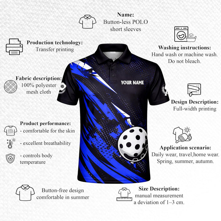 Custom Pickleball Polo Shirt Personalized Name Pickleball Team Jersey Performance Sport Polo Shirt Black
