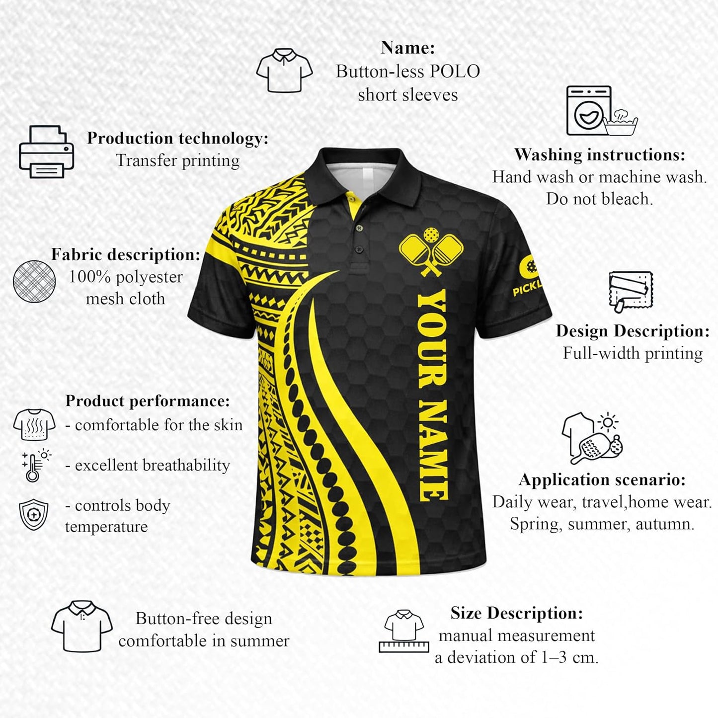 Custom Pickleball Polo Shirt Personalized Name Team Pickleball Jersey Black Yellow Tribal Sport Polo Shirt