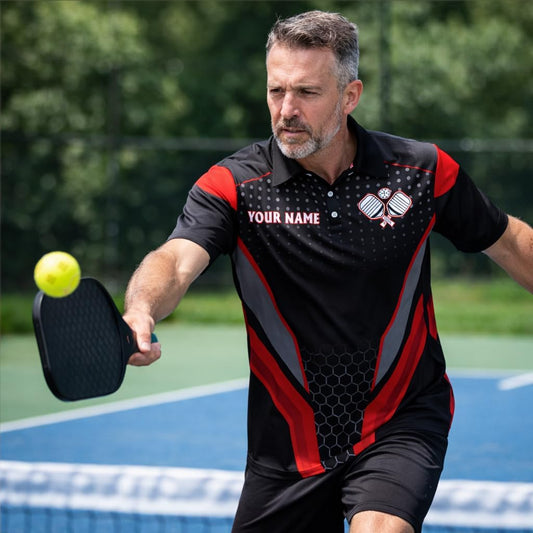 Custom Pickleball Polo Shirt Personalized Name Team Pickleball Jersey Performance Sport Polo Shirt Black
