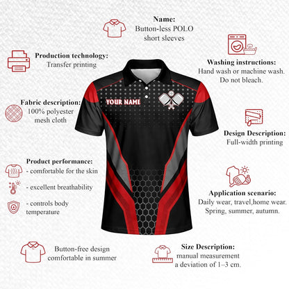 Custom Pickleball Polo Shirt Personalized Name Team Pickleball Jersey Performance Sport Polo Shirt Black