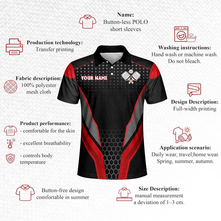 Custom Pickleball Polo Shirt Personalized Name Team Pickleball Jersey Performance Sport Polo Shirt Black