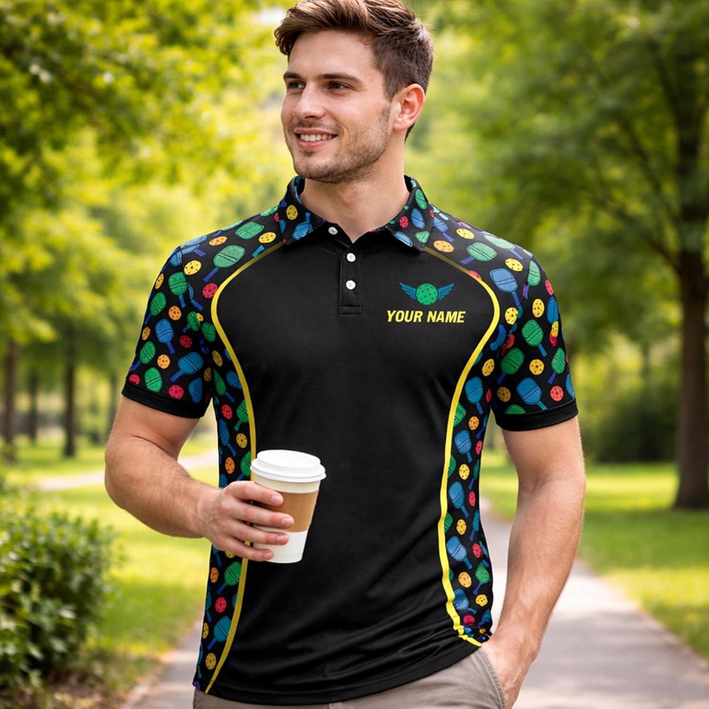 Custom Pickleball Polo Shirt Personalized Name Team Pickleball Performance Polo Shirt All Over Print Black