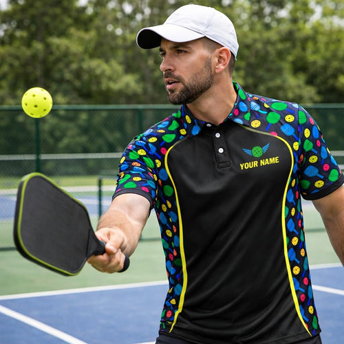 Custom Pickleball Polo Shirt Personalized Name Team Pickleball Performance Polo Shirt All Over Print Black