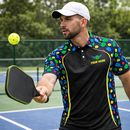 Custom Pickleball Polo Shirt Personalized Name Team Pickleball Performance Polo Shirt All Over Print Black