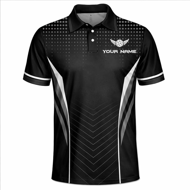 Custom Pickleball Polo Shirt Personalized Name Team Pickleball Shirt Black Performance Polo All Over Print