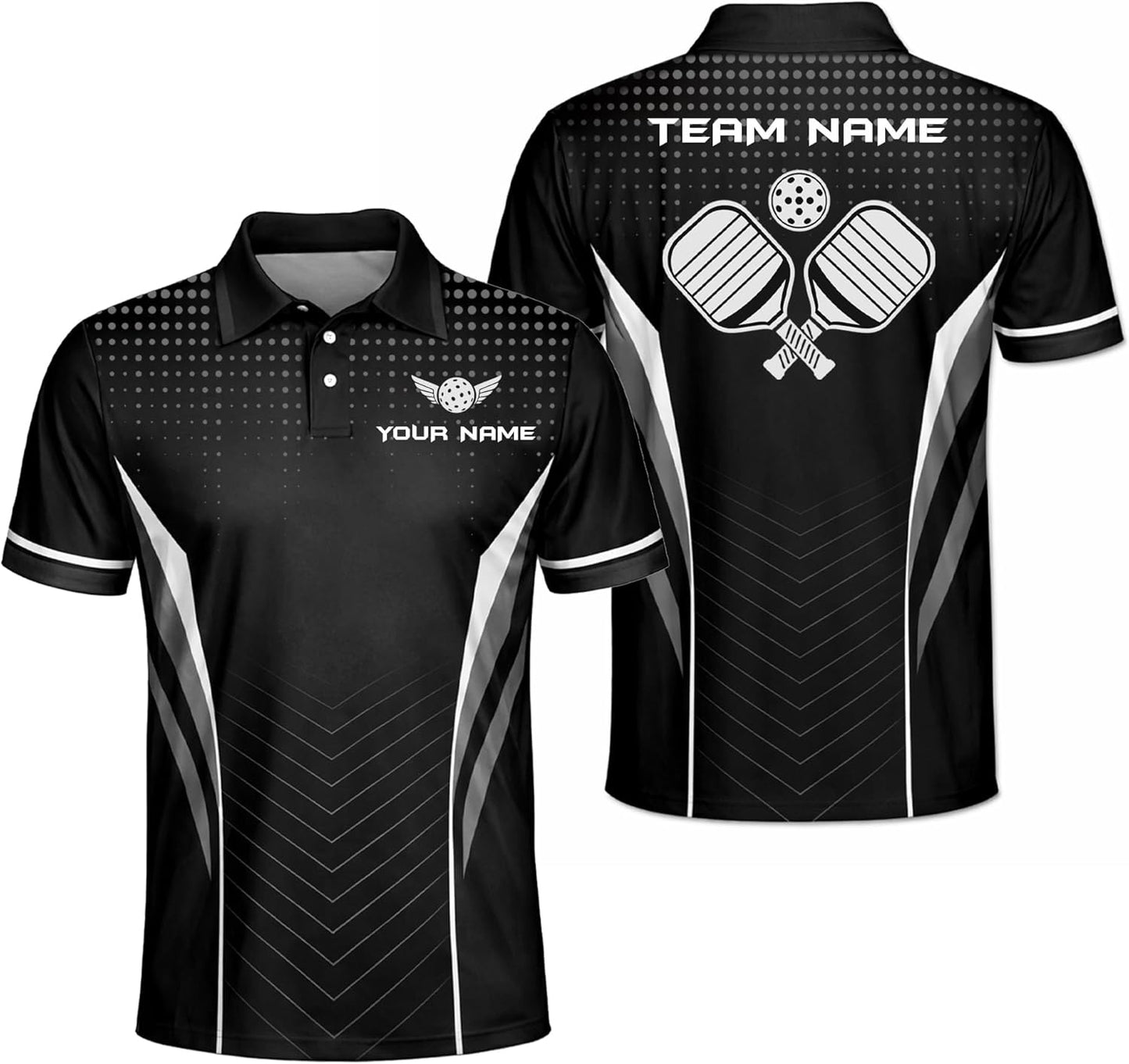Custom Pickleball Polo Shirt Personalized Name Team Pickleball Shirt Black Performance Polo All Over Print
