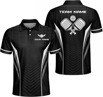Custom Pickleball Polo Shirt Personalized Name Team Pickleball Shirt Black Performance Polo All Over Print