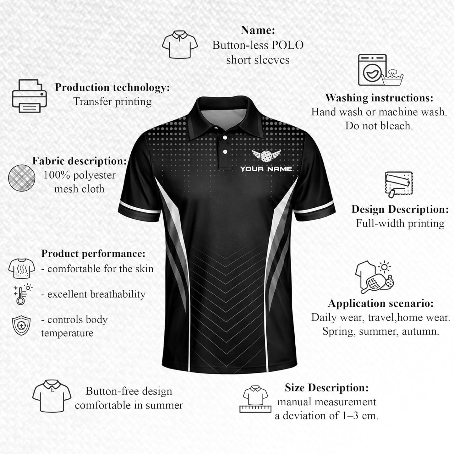 Custom Pickleball Polo Shirt Personalized Name Team Pickleball Shirt Black Performance Polo All Over Print