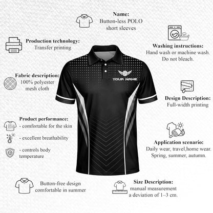 Custom Pickleball Polo Shirt Personalized Name Team Pickleball Shirt Black Performance Polo All Over Print
