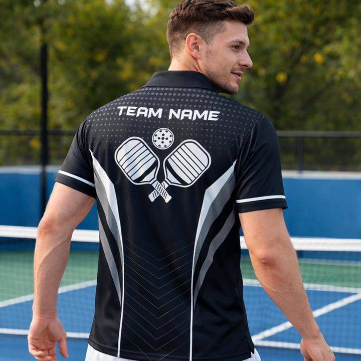 Custom Pickleball Polo Shirt Personalized Name Team Pickleball Shirt Black Performance Polo All Over Print