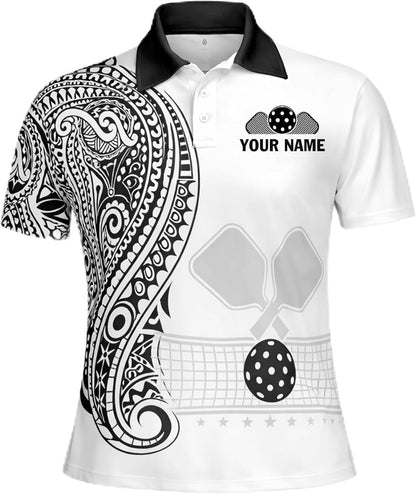 Custom Pickleball Polo Shirt Personalized Name Team Pickleball Shirt Black White Paisley Sport Polo
