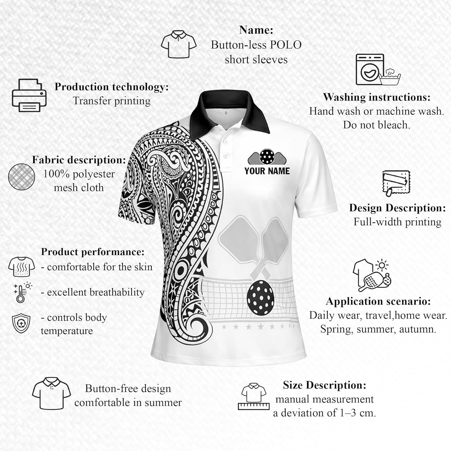 Custom Pickleball Polo Shirt Personalized Name Team Pickleball Shirt Black White Paisley Sport Polo