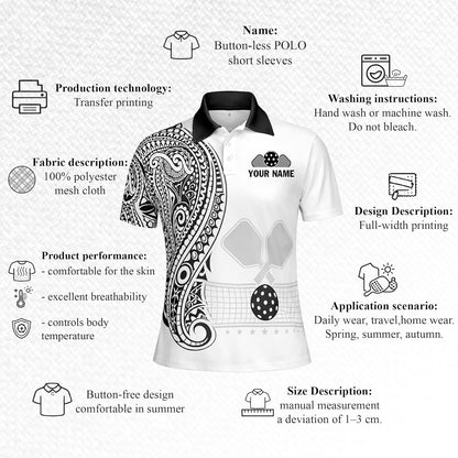 Custom Pickleball Polo Shirt Personalized Name Team Pickleball Shirt Black White Paisley Sport Polo