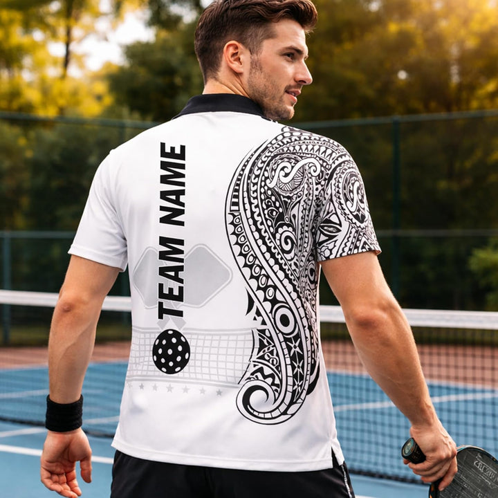 Custom Pickleball Polo Shirt Personalized Name Team Pickleball Shirt Black White Paisley Sport Polo