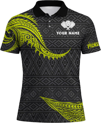 Custom Pickleball Polo Shirt Personalized Name Tribal Pickleball Team Jersey Performance Sport Polo Black