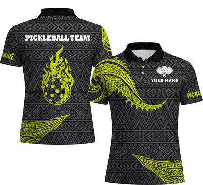 Custom Pickleball Polo Shirt Personalized Name Tribal Pickleball Team Jersey Performance Sport Polo Black