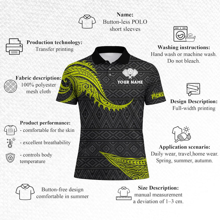 Custom Pickleball Polo Shirt Personalized Name Tribal Pickleball Team Jersey Performance Sport Polo Black