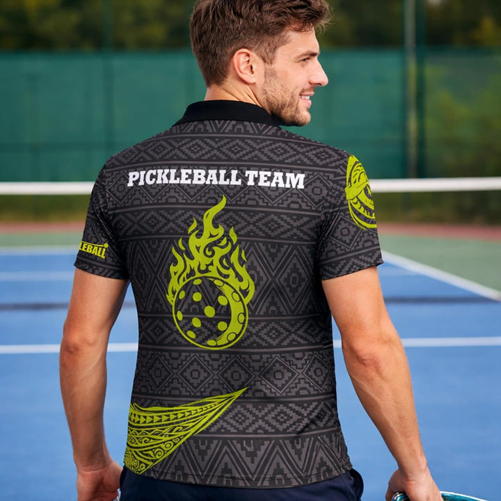 Custom Pickleball Polo Shirt Personalized Name Tribal Pickleball Team Jersey Performance Sport Polo Black