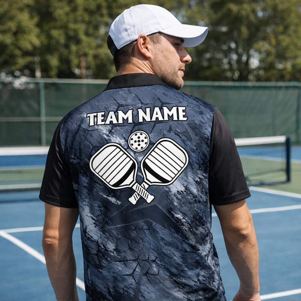 Custom Pickleball Polo Shirt Personalized Team Name Dark Crack Texture Pickleball Performance Shirt Black