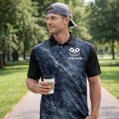 Custom Pickleball Polo Shirt Personalized Team Name Dark Crack Texture Pickleball Performance Shirt Black
