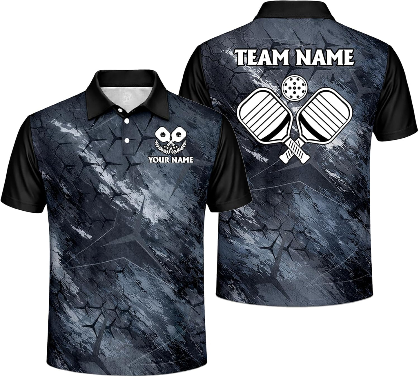 Custom Pickleball Polo Shirt Personalized Team Name Dark Crack Texture Pickleball Performance Shirt Black