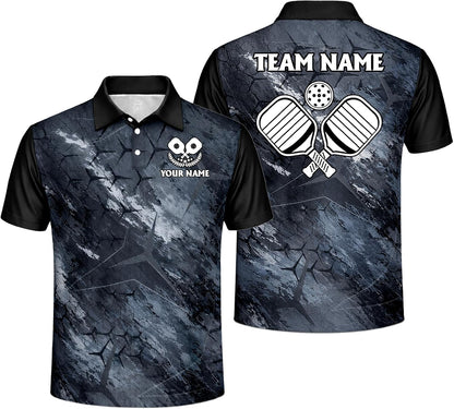 Custom Pickleball Polo Shirt Personalized Team Name Dark Crack Texture Pickleball Performance Shirt Black