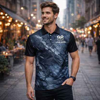 Custom Pickleball Polo Shirt Personalized Team Name Dark Crack Texture Pickleball Performance Shirt Black