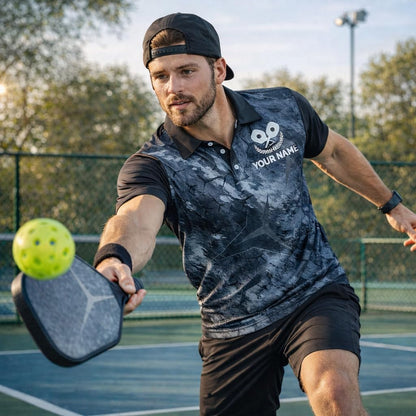 Custom Pickleball Polo Shirt Personalized Team Name Dark Crack Texture Pickleball Performance Shirt Black