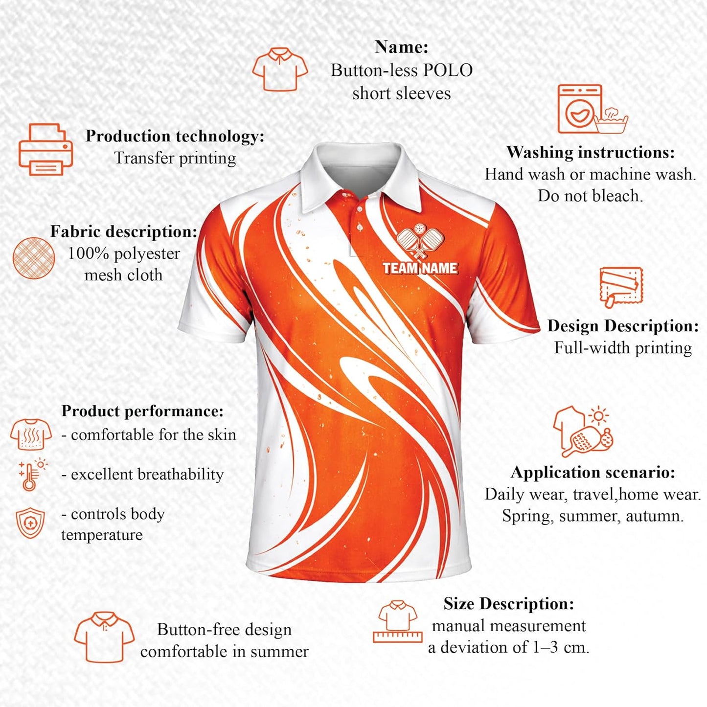 Custom Pickleball Polo Shirt Personalized Team Name Orange White Performance Shirt