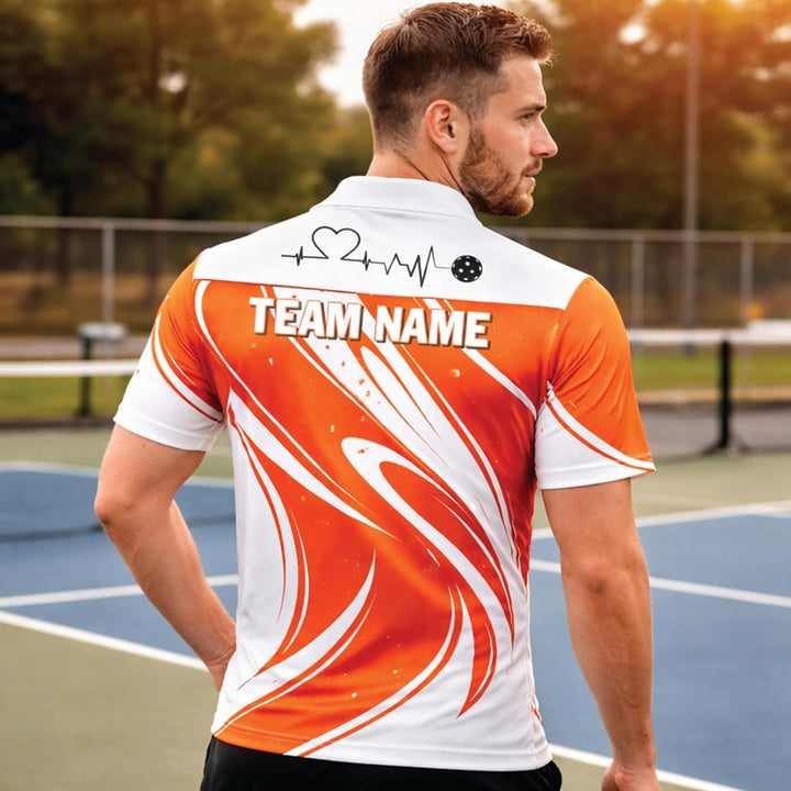 Custom Pickleball Polo Shirt Personalized Team Name Orange White Performance Shirt