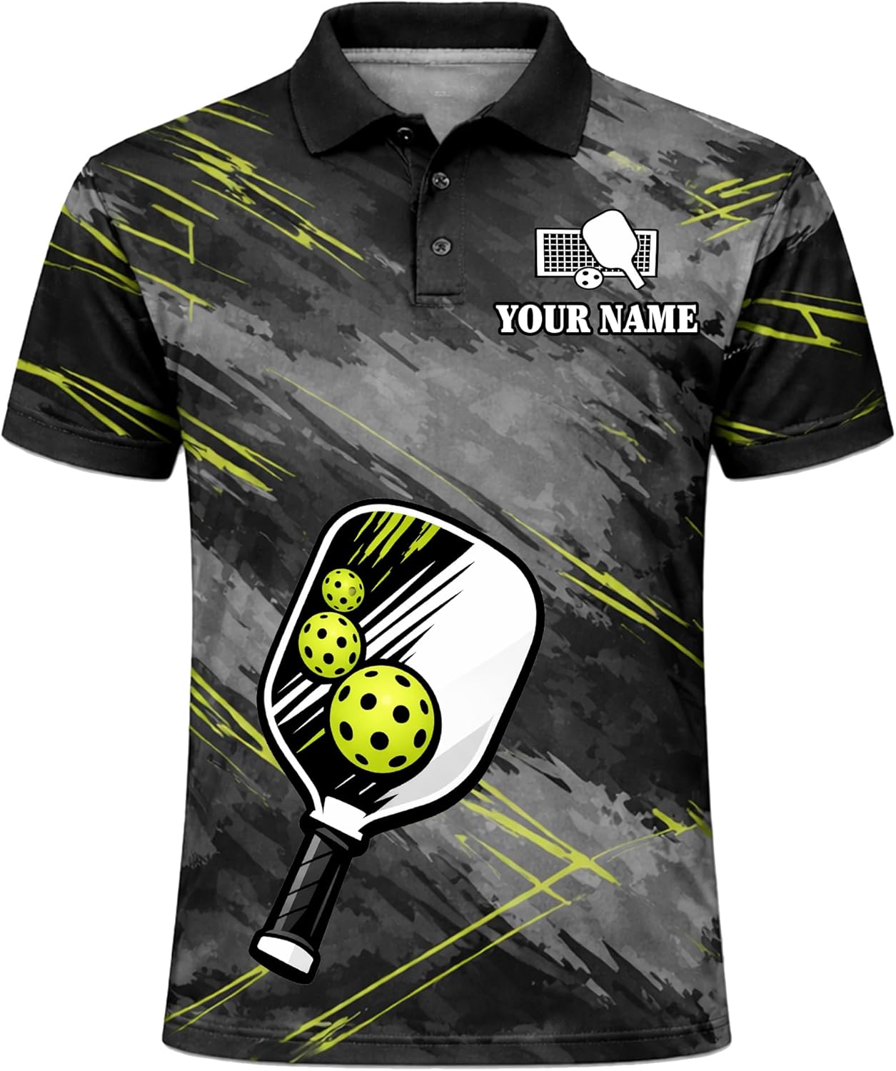 Custom Pickleball Polo Shirt Personalized Team Name Performance Pickleball Shirt for Men Women Black