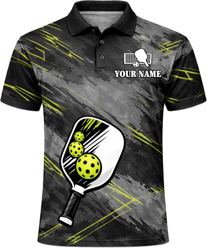 Custom Pickleball Polo Shirt Personalized Team Name Performance Pickleball Shirt for Men Women Black