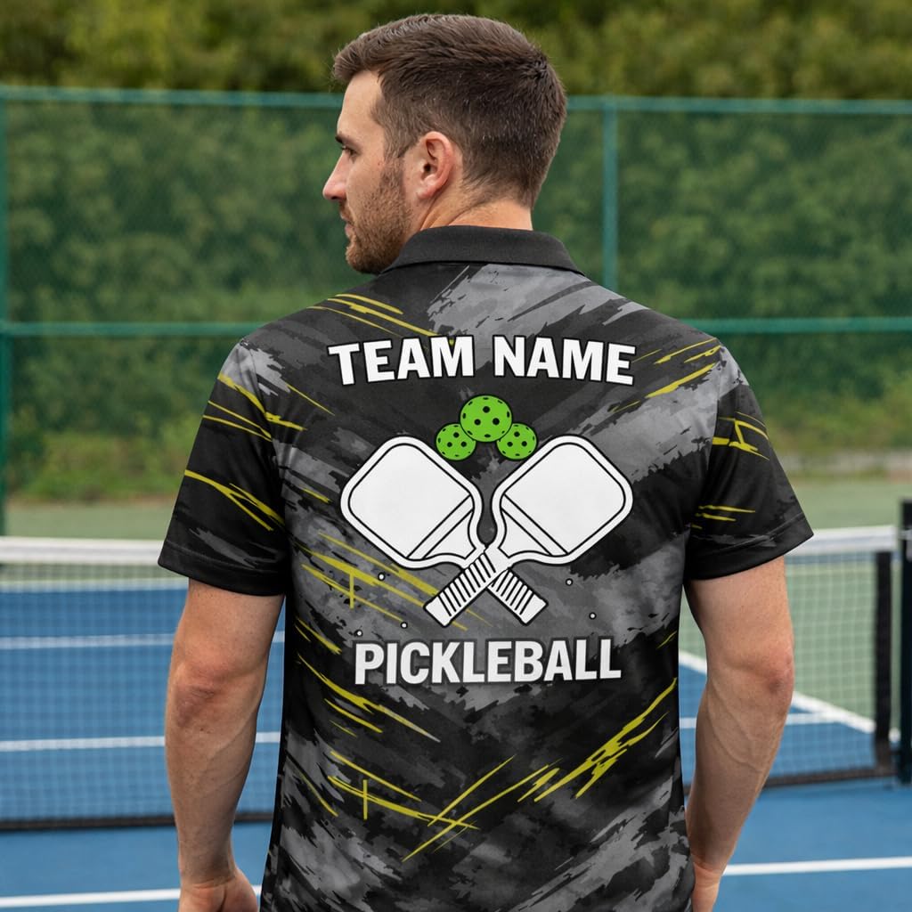 Custom Pickleball Polo Shirt Personalized Team Name Performance Pickleball Shirt for Men Women Black