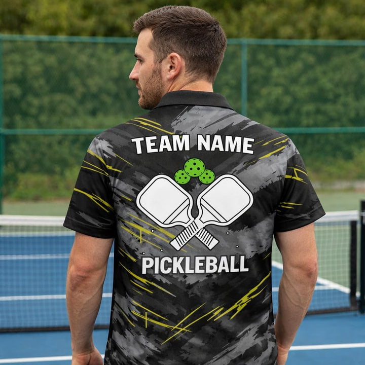 Custom Pickleball Polo Shirt Personalized Team Name Performance Pickleball Shirt for Men Women Black