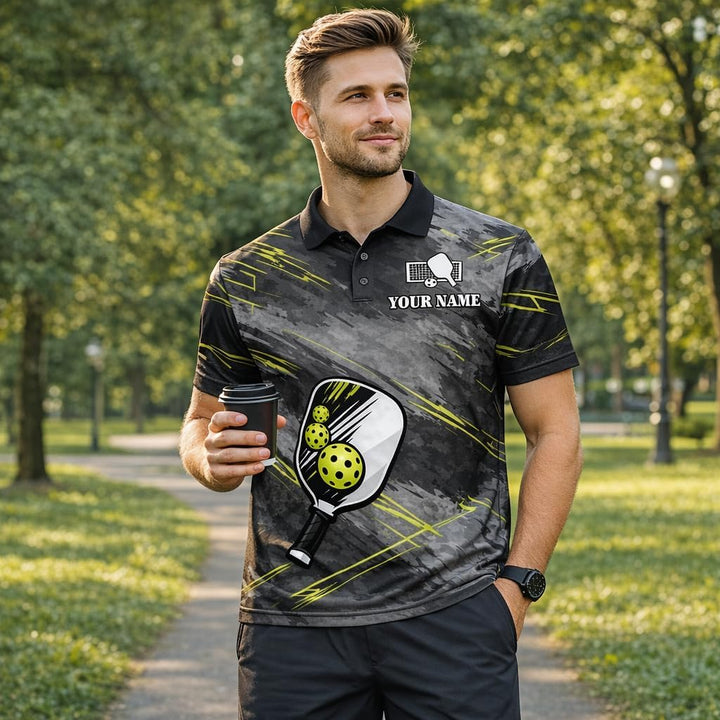 Custom Pickleball Polo Shirt Personalized Team Name Performance Pickleball Shirt for Men Women Black