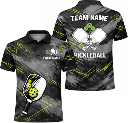 Custom Pickleball Polo Shirt Personalized Team Name Performance Pickleball Shirt for Men Women Black