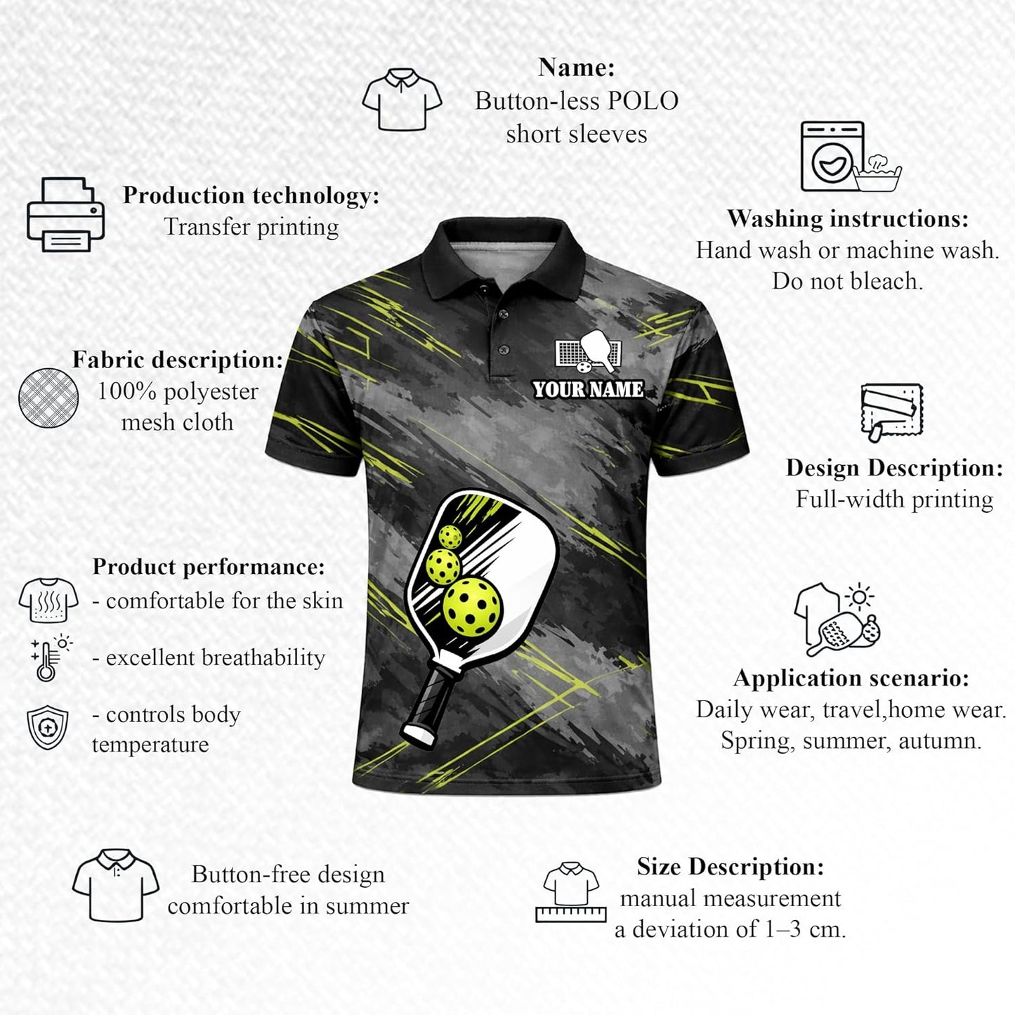 Custom Pickleball Polo Shirt Personalized Team Name Performance Pickleball Shirt for Men Women Black