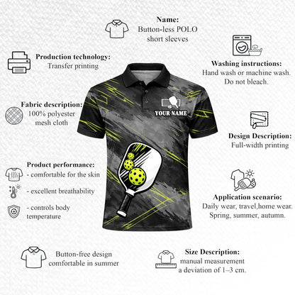 Custom Pickleball Polo Shirt Personalized Team Name Performance Pickleball Shirt for Men Women Black