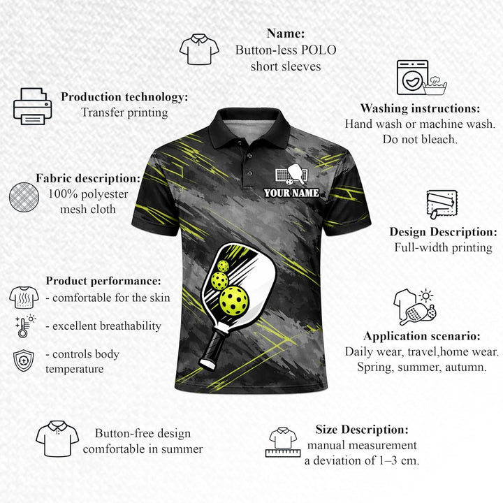 Custom Pickleball Polo Shirt Personalized Team Name Performance Pickleball Shirt for Men Women Black